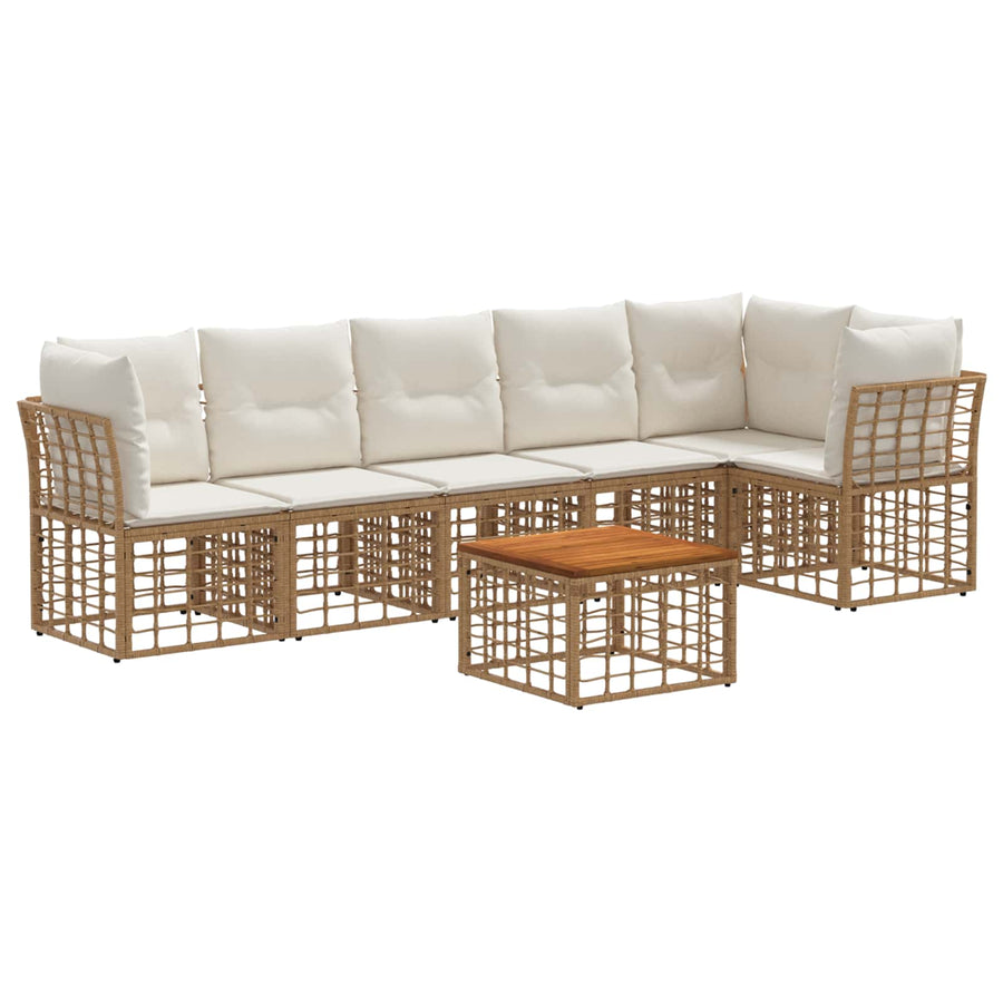 Tuinbankenset 7 pcs Natuurlijk en Crème Wit poly rattan