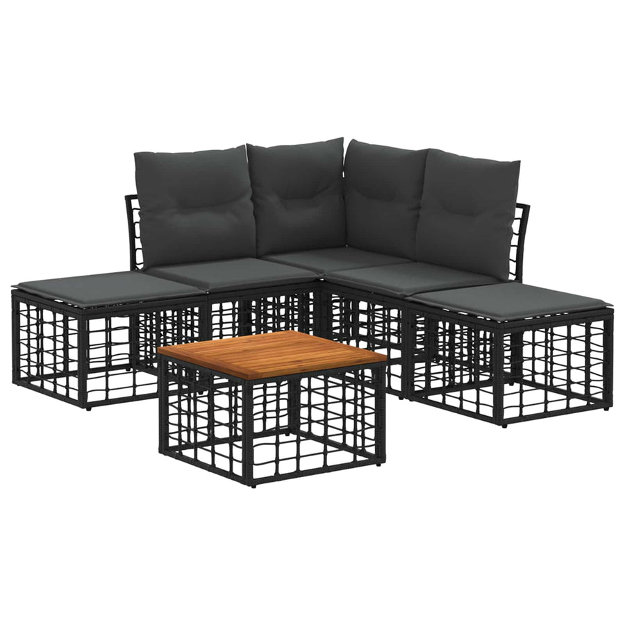 Buiten bankenset 6 pcs Zwart en Donkergrijs Polyester