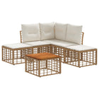 Tuinbankenset 6-delig poly rattan crème wit