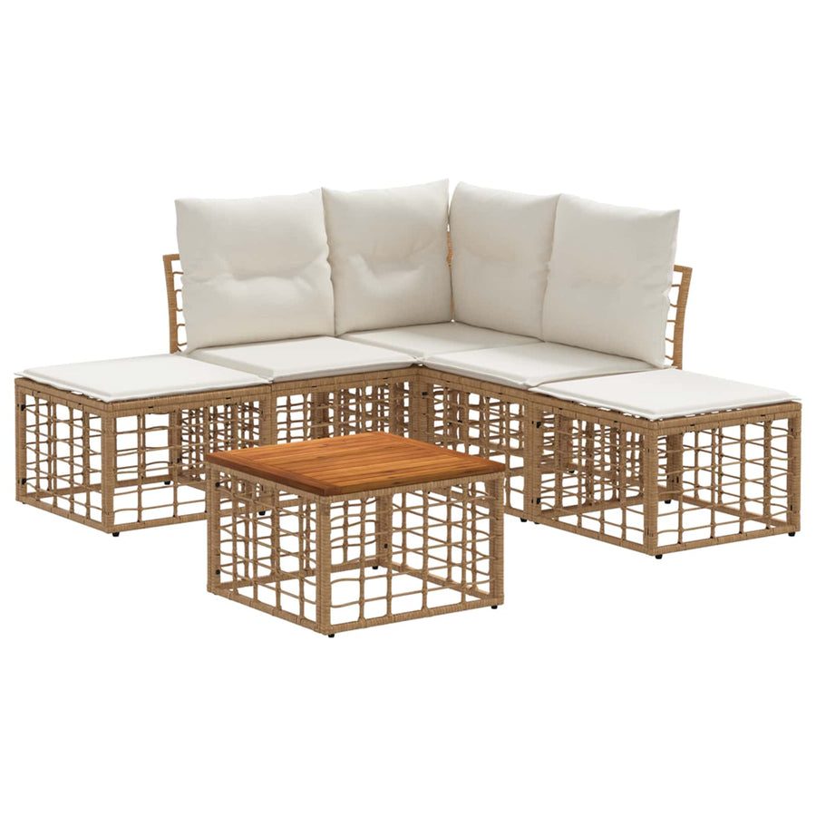 Buiten bankenset 6 pcs Natuurlijk en Crème Wit Polyester