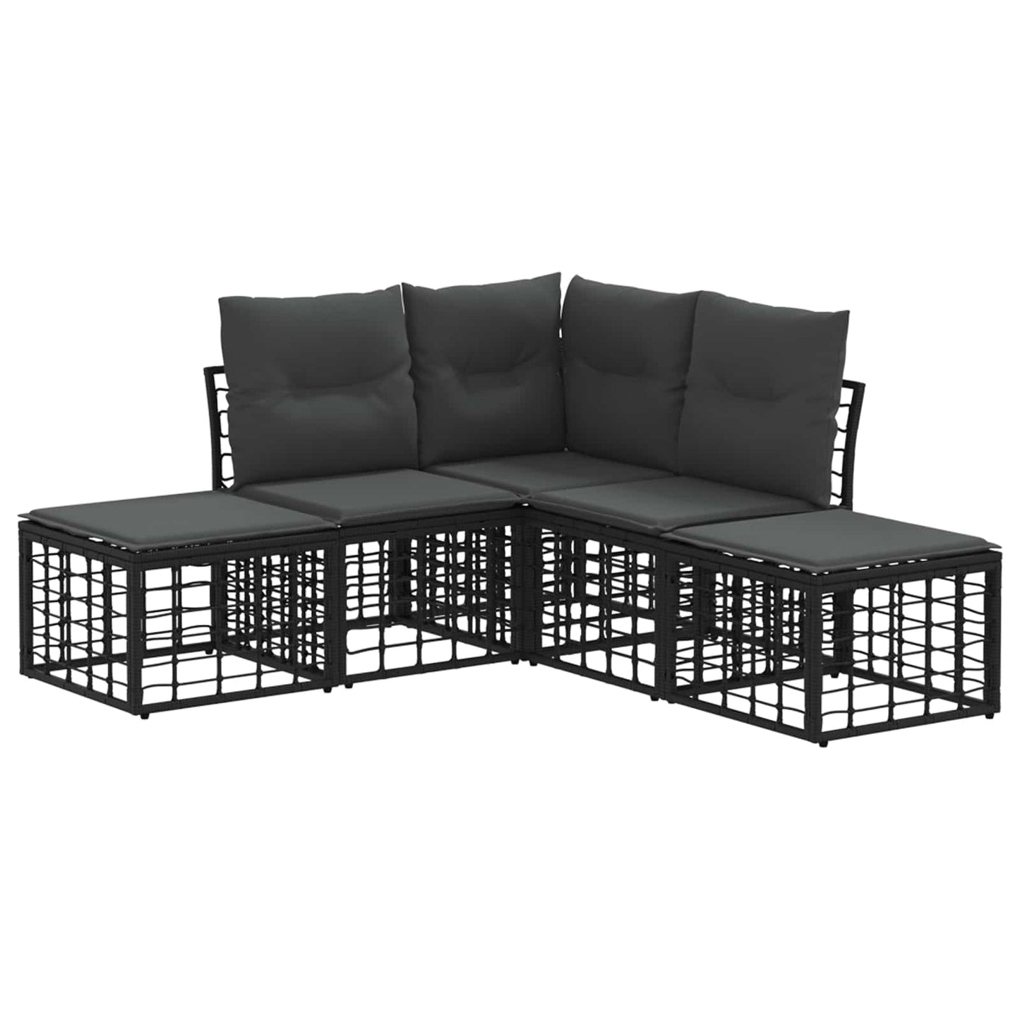 Buiten bankenset met kussen 4 pcs Zwart Polyester