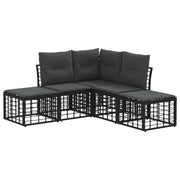 Tuinbankenset 4 personen zwart poly rattan