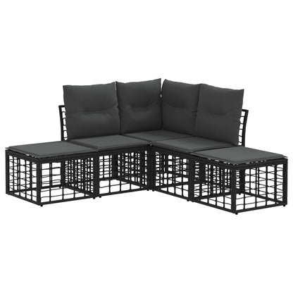 Buiten bankenset met kussen 4 pcs Zwart Polyester