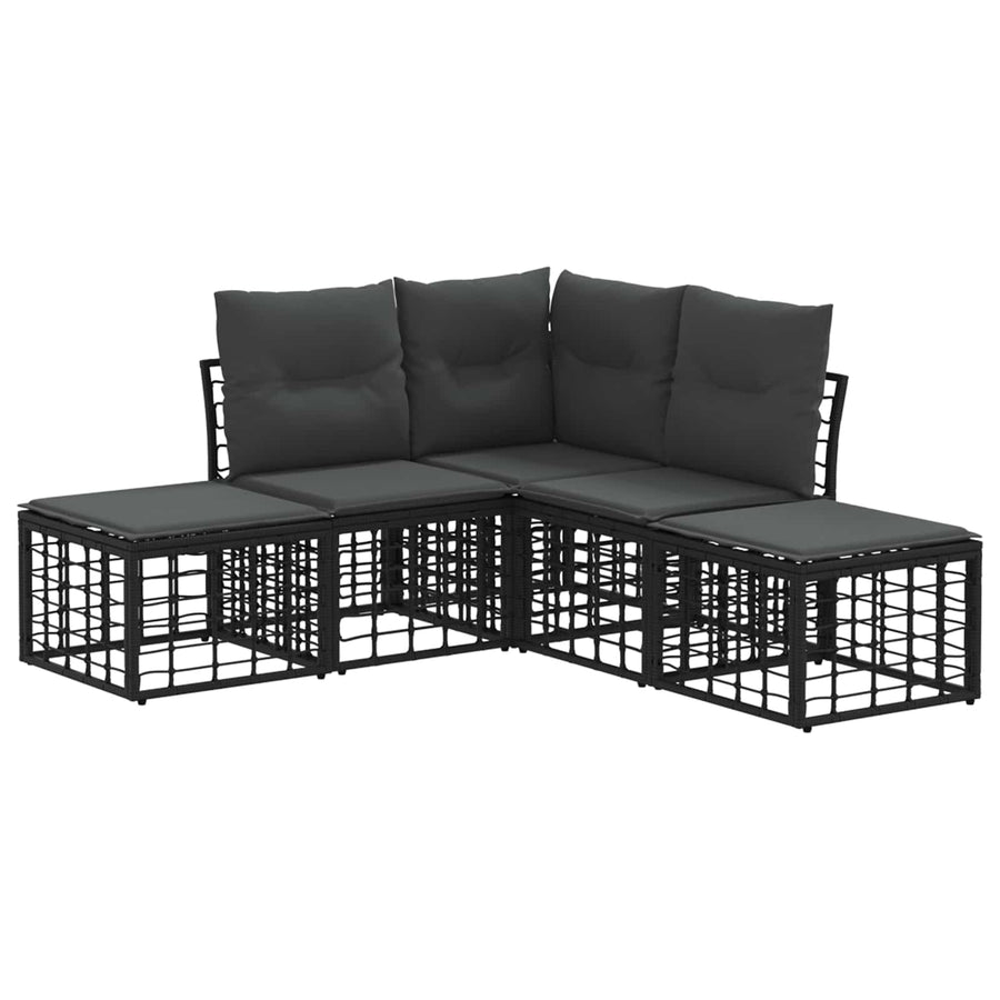 Buiten bankenset met kussen 4 pcs Zwart Polyester