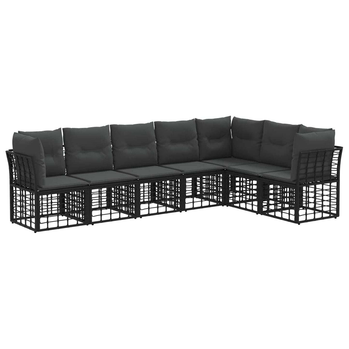 Buiten bankenset met kussen 7 pcs Zwart Polyester