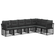 Tuinset 7-delig poly rattan zwart met kussens