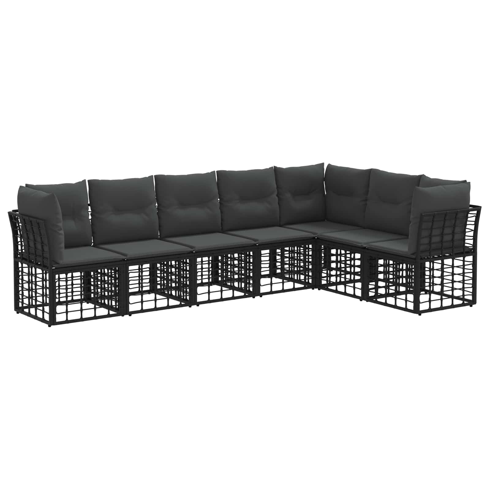 Buiten bankenset met kussen 7 pcs Zwart Polyester