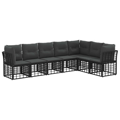 Buiten bankenset met kussen 7 pcs Zwart Polyester