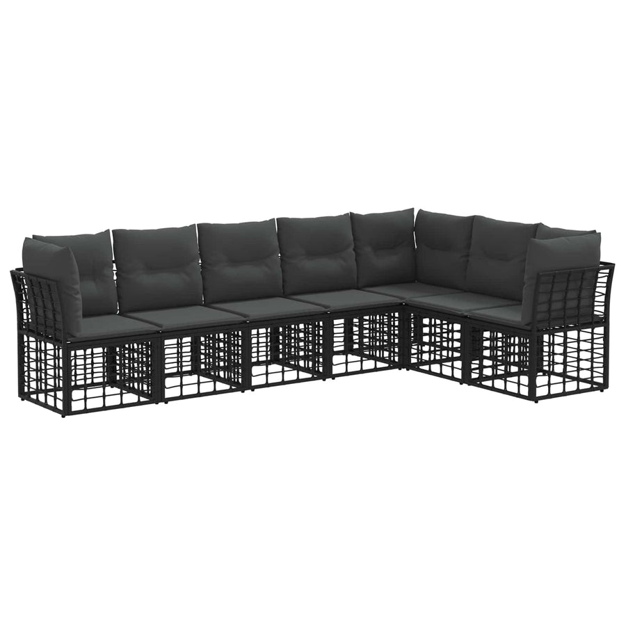 Buiten bankenset met kussen 7 pcs Zwart Polyester
