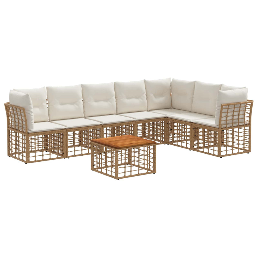 Buiten bankenset 8 pcs Natuurlijk en Crème Wit Polyester