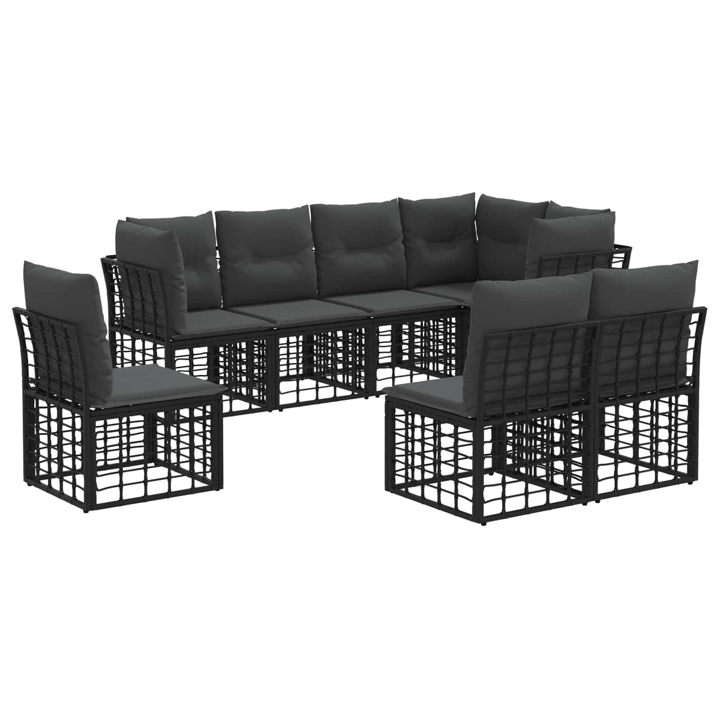 Buiten bankenset met kussen 8 pcs Zwart Polyester