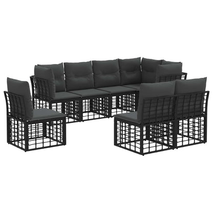 Buiten bankenset met kussen 8 pcs Zwart Polyester