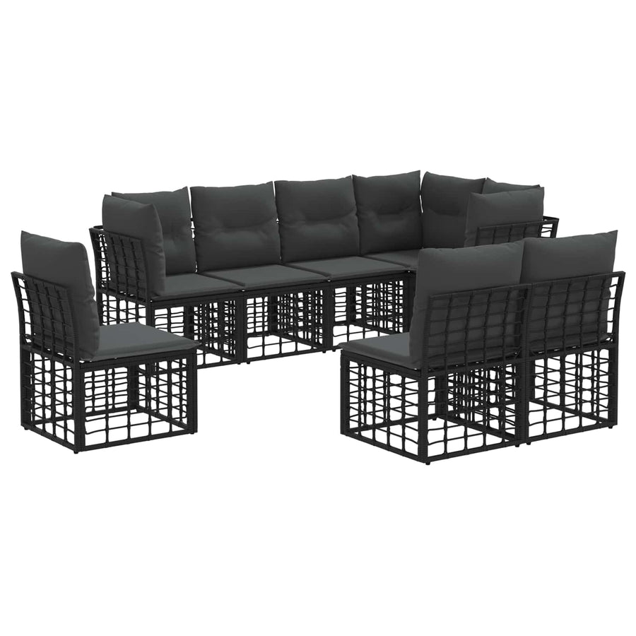 Buiten bankenset met kussen 8 pcs Zwart Polyester