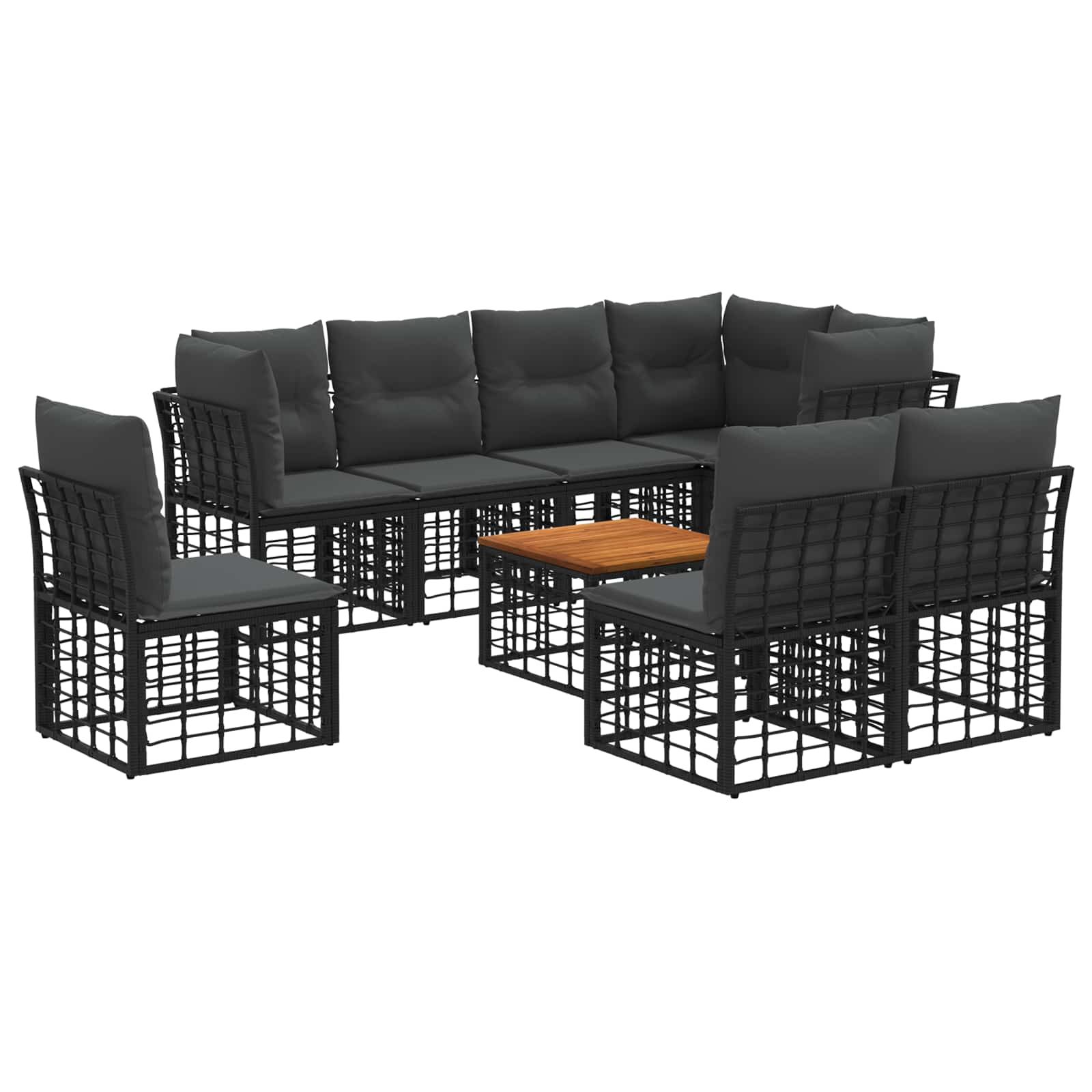 Buiten bankenset 9 pcs Zwart en Donkergrijs Polyester