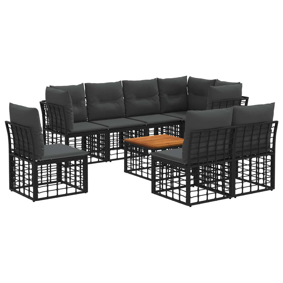 Buiten bankenset 9 pcs Zwart en Donkergrijs Polyester