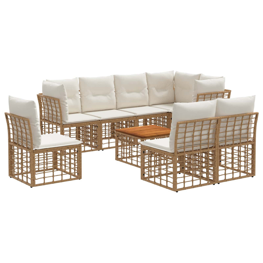 Buiten bankenset 9 pcs Natuurlijk en Crème Wit Polyester