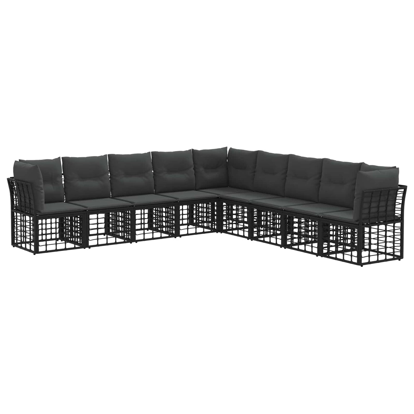 Buiten bankenset met kussen 9 pcs Zwart Polyester