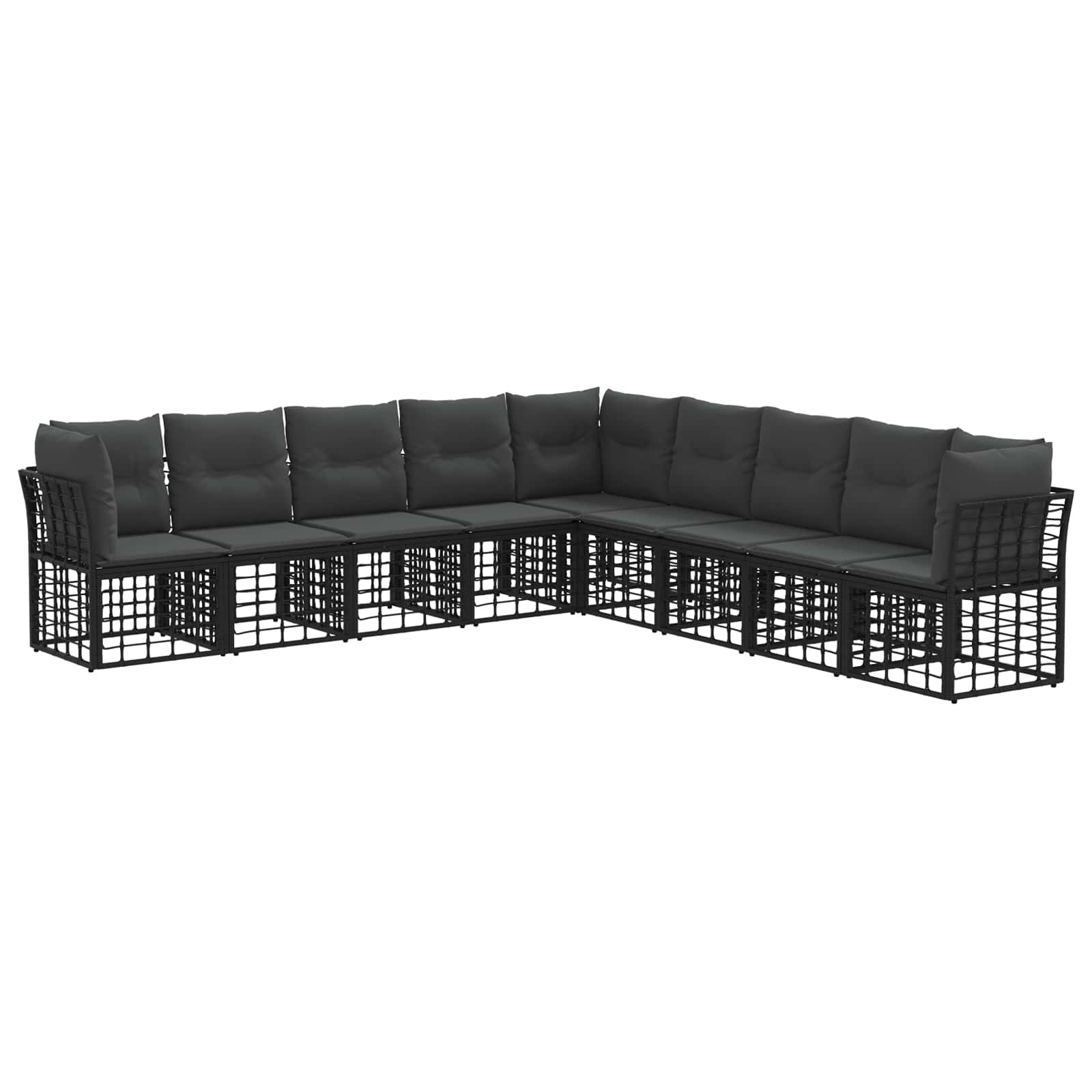 Buiten bankenset met kussen 9 pcs Zwart Polyester