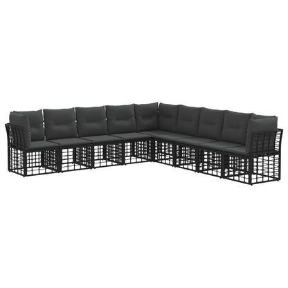 Buiten bankenset met kussen 9 pcs Zwart Polyester