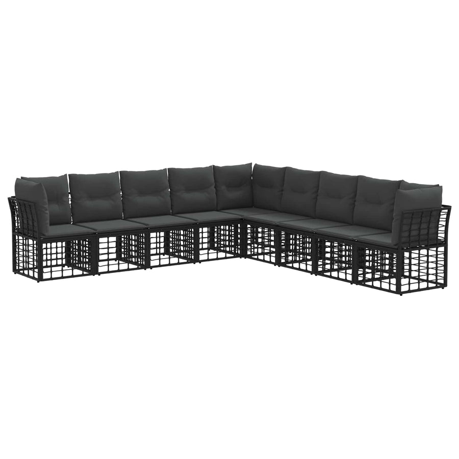 Buiten bankenset met kussen 9 pcs Zwart Polyester
