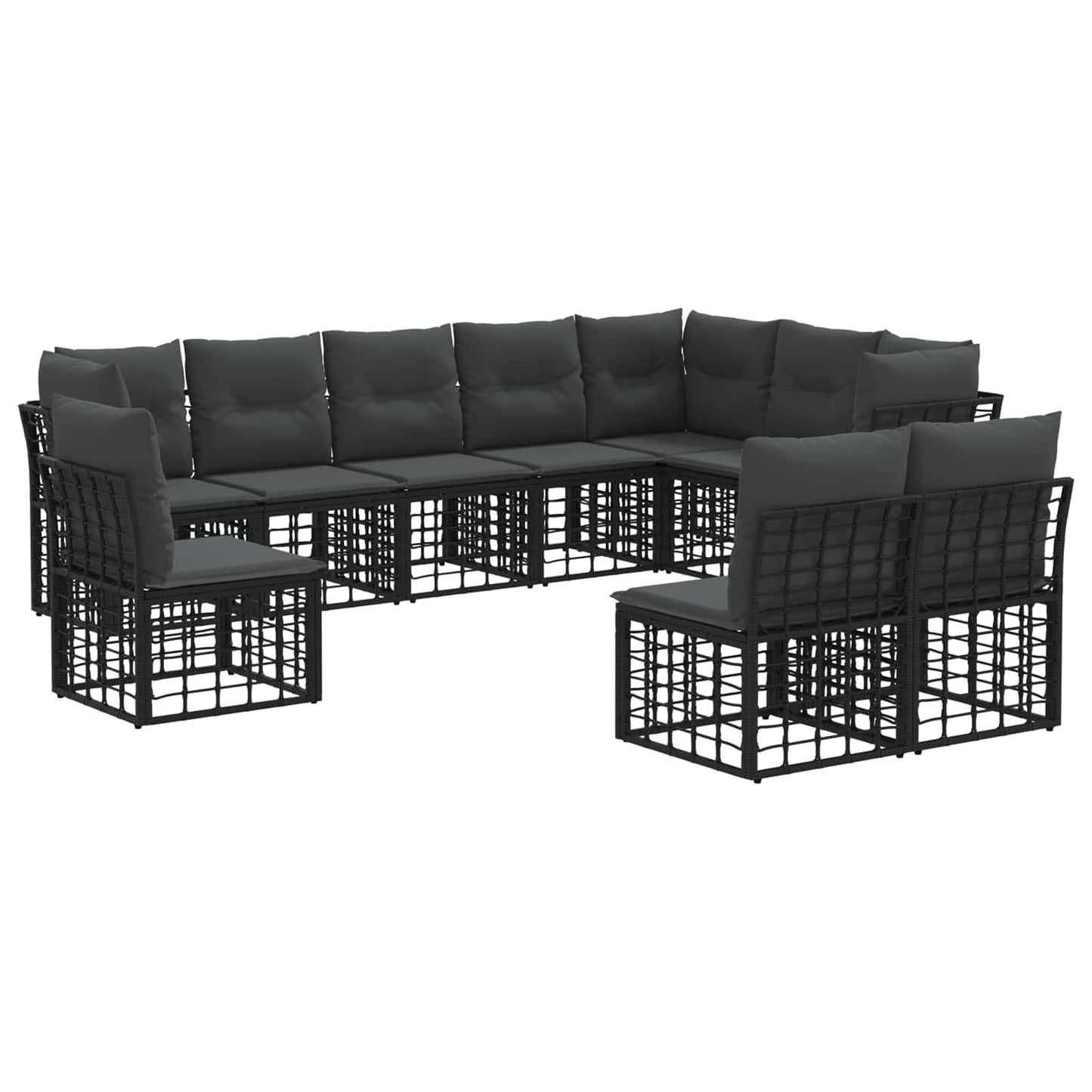 Buiten bankenset met kussen 7 pcs Zwart Polyester