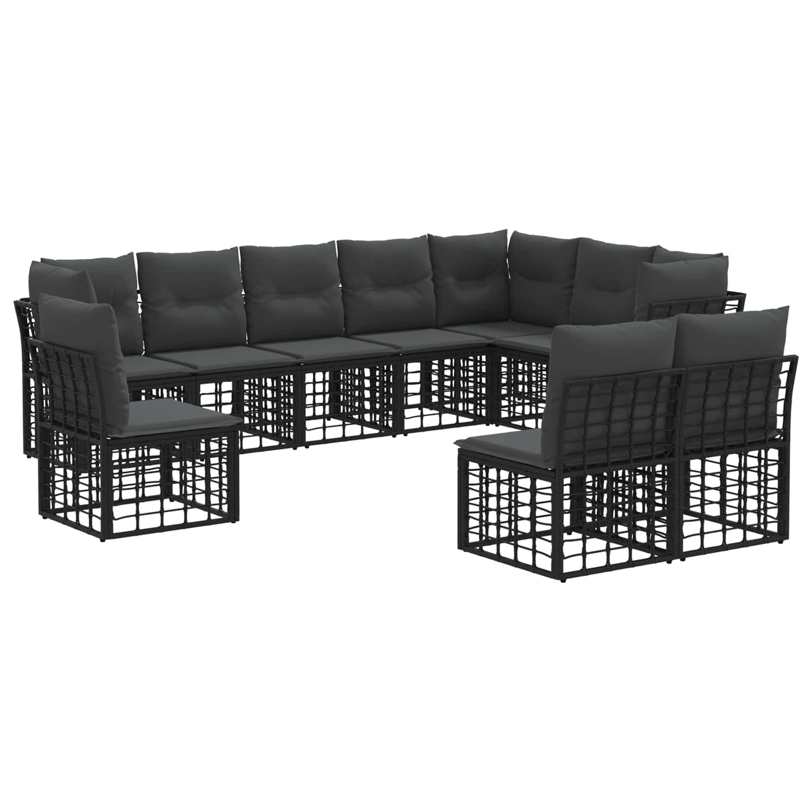 Buiten bankenset met kussen 7 pcs Zwart Polyester