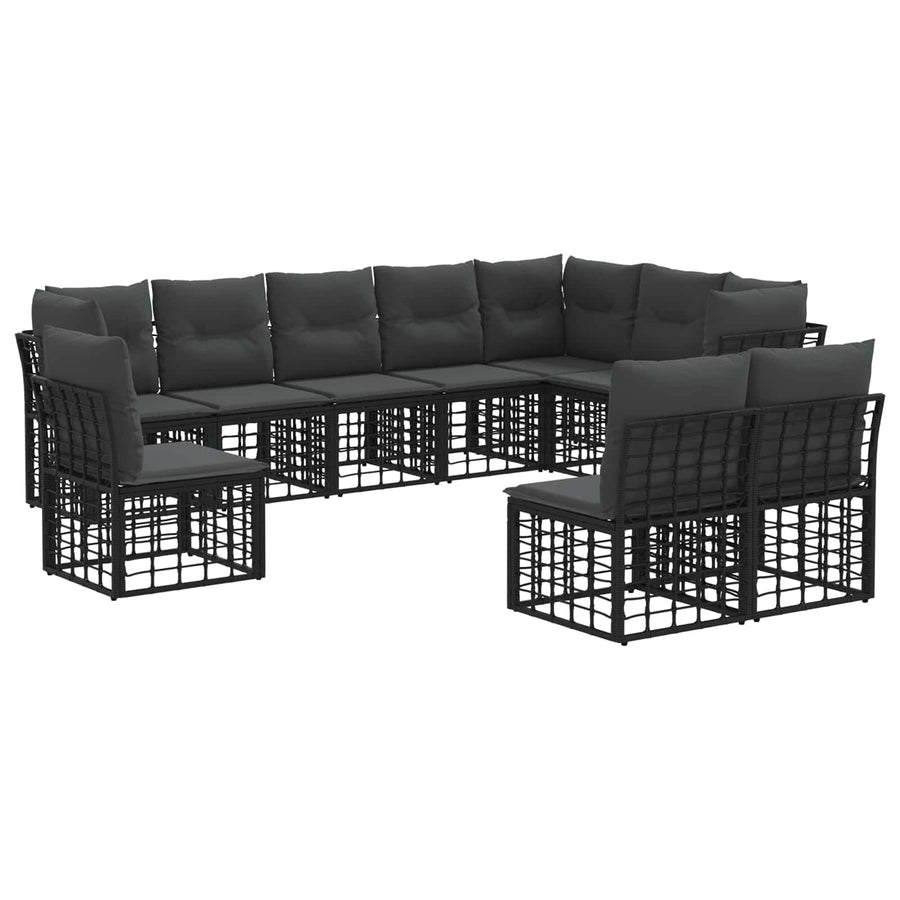 Buiten bankenset met kussen 7 pcs Zwart Polyester
