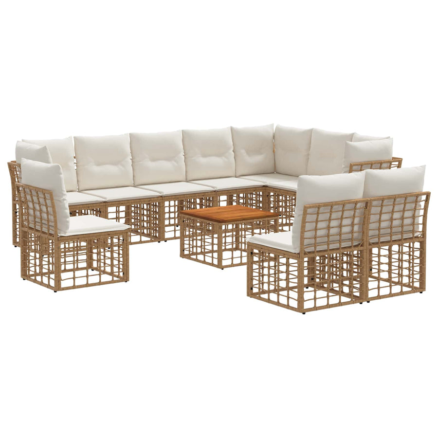 Buiten bankenset 11 pcs Natuurlijk en Crème Wit Polyester