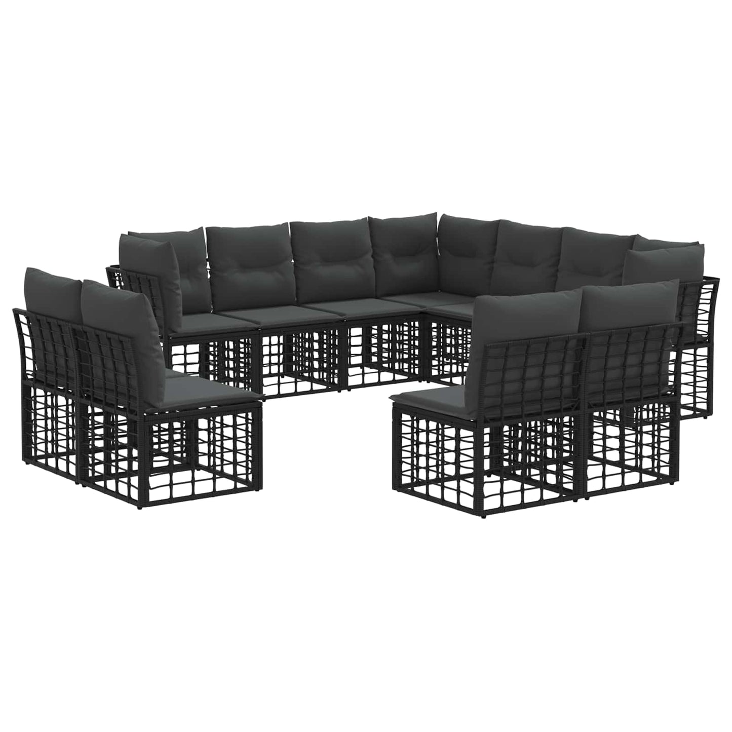 Buiten bankenset met kussen 11 pcs Zwart Polyester