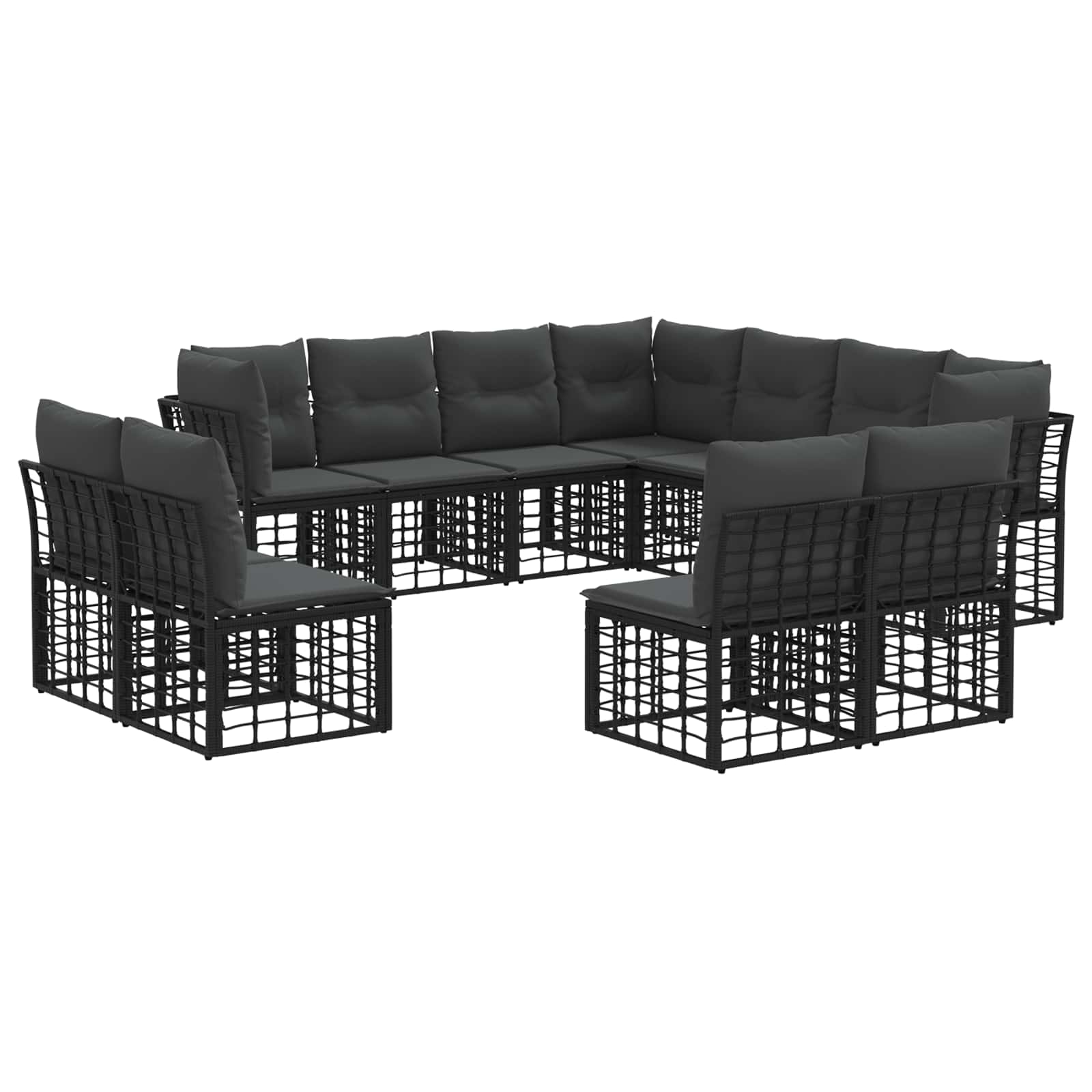 Buiten bankenset met kussen 11 pcs Zwart Polyester