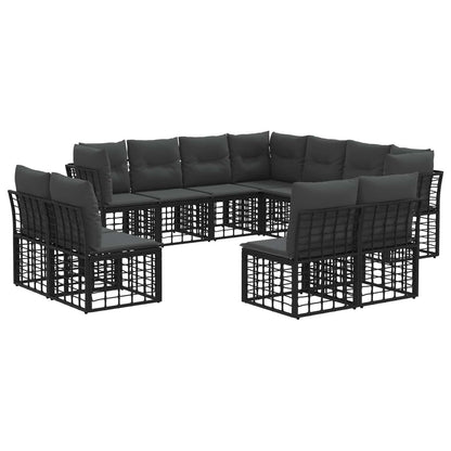 Buiten bankenset met kussen 11 pcs Zwart Polyester