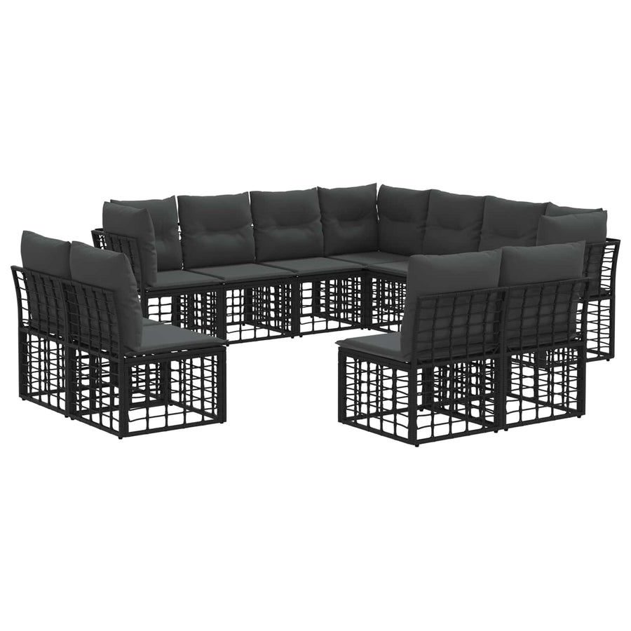 Buiten bankenset met kussen 11 pcs Zwart Polyester