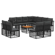 Tuinbankenset 12-delig zwart donkergrijs poly rattan acacia