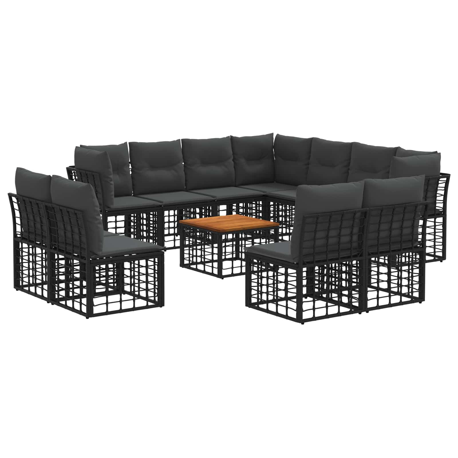Buiten bankenset 12 pcs Zwart en Donkergrijs Polyester
