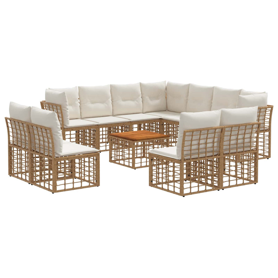 Buiten bankenset 12 pcs Natuurlijk en Crème Wit Polyester