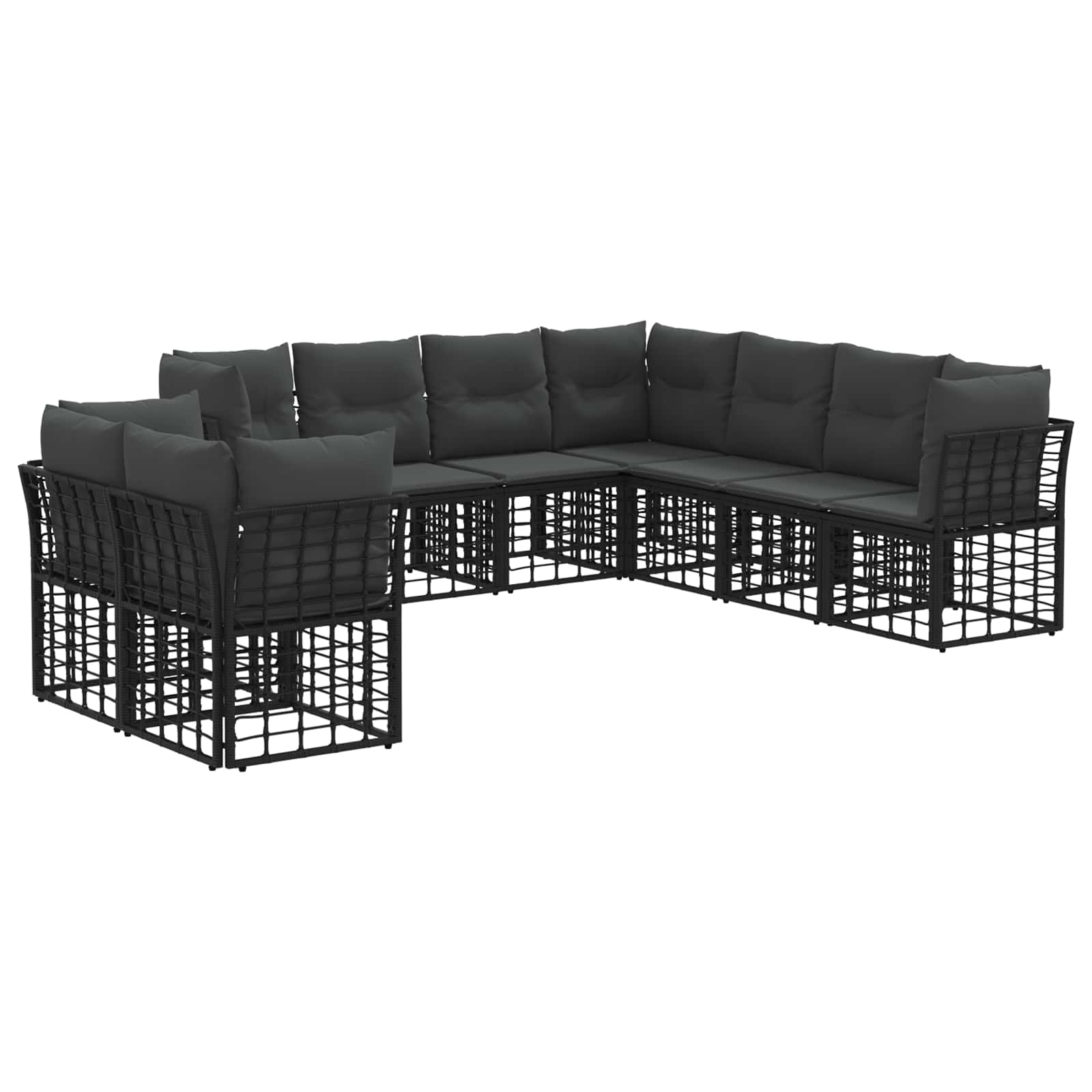 Buiten bankenset met kussen 9 pcs Zwart Polyester
