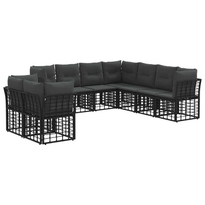 Buiten bankenset met kussen 9 pcs Zwart Polyester