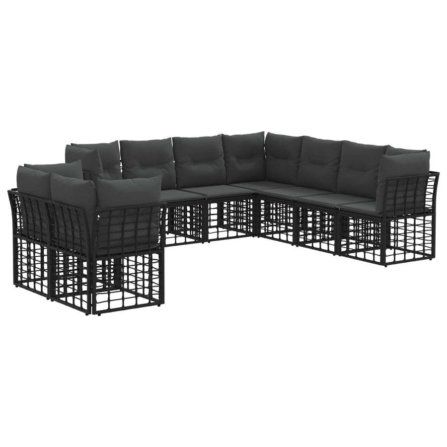 Buiten bankenset met kussen 9 pcs Zwart Polyester
