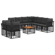 Tuinbankenset 10-delig poly rattan zwart donkergrijs