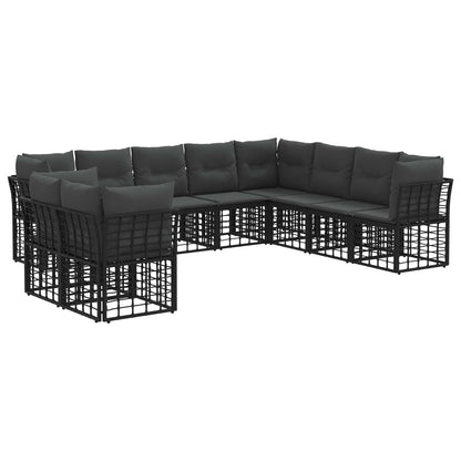 Buiten bankenset met kussen 8 pcs Zwart Polyester