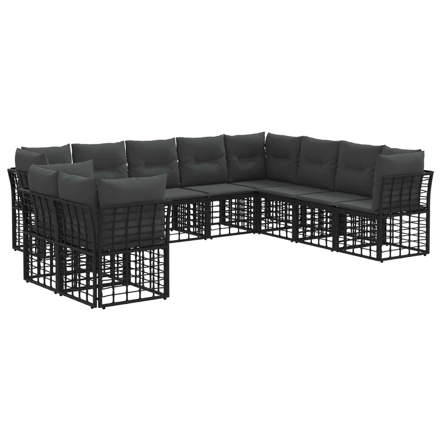 Buiten bankenset met kussen 8 pcs Zwart Polyester