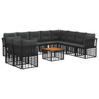 Tuinbankenset 11-delig poly rattan zwart acaciahout