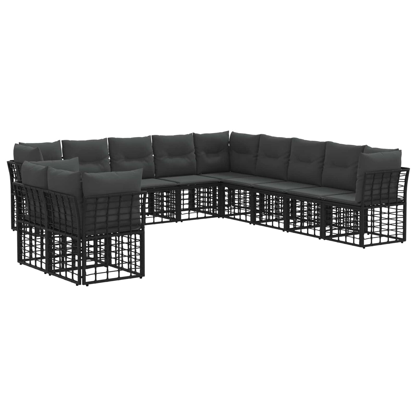 Buiten bankenset met kussen 11 pcs Zwart Polyester