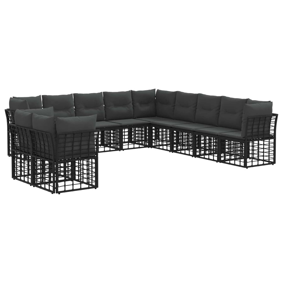 Buiten bankenset met kussen 11 pcs Zwart Polyester