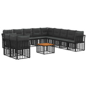 Loungeset 11 personen poly rattan zwart