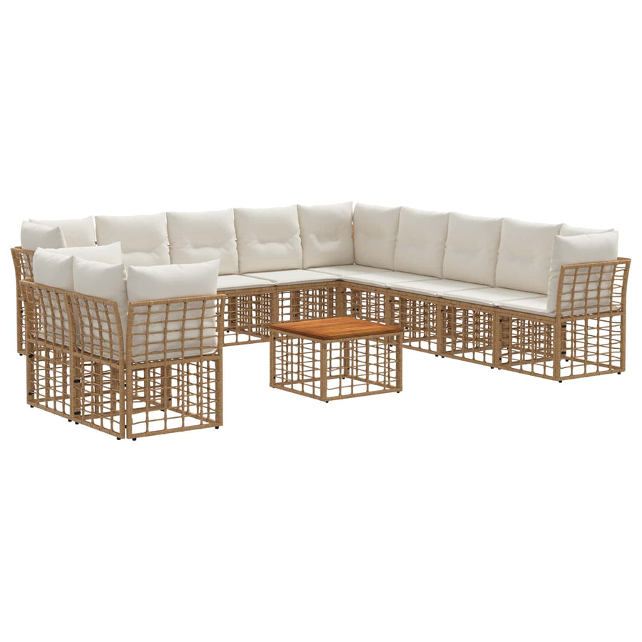 Buiten bankenset 12 pcs Natuurlijk en Crème Wit Polyester