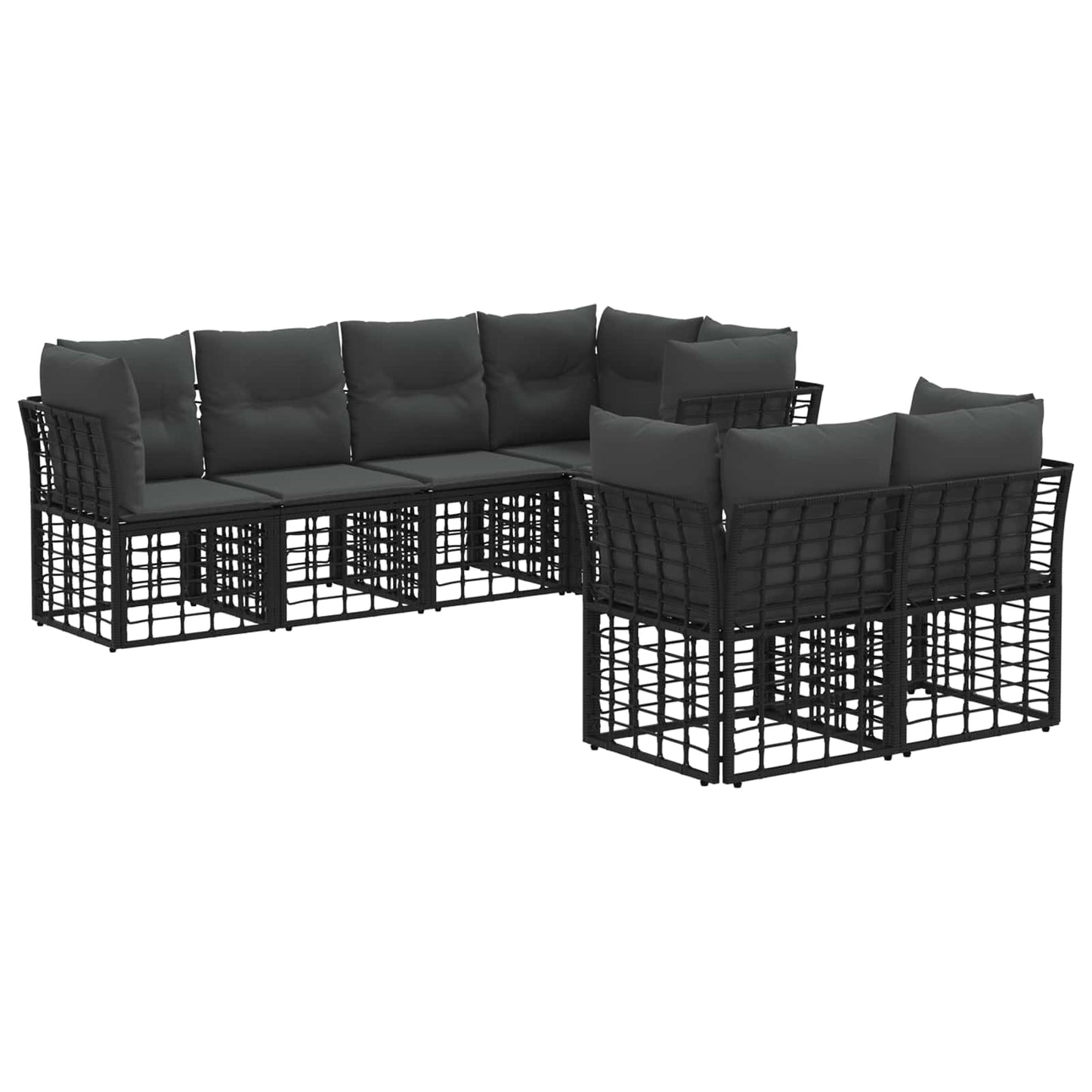 Buiten bankenset met kussen 7 pcs Zwart Polyester