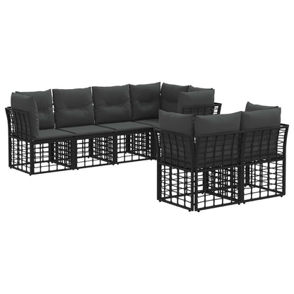 Buiten bankenset met kussen 7 pcs Zwart Polyester