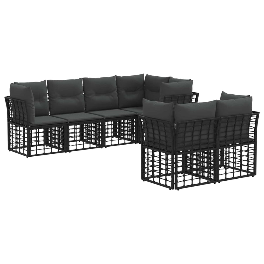 Buiten bankenset met kussen 7 pcs Zwart Polyester