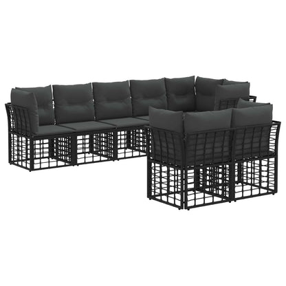 Buiten bankenset met kussen 6 pcs Zwart Polyester